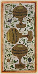 De Drie van Bekers, facsimile van een tarotkaart uit het 